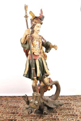 Exceptional Large And  Fully Hand - Carved Sculpture St. George style Baroque - Style en Hand Carved Wood , Southern Germany 20th Century
