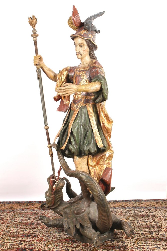 1 Baroque - Style Exceptional Large And  Fully Hand - Carved Sculpture St. George