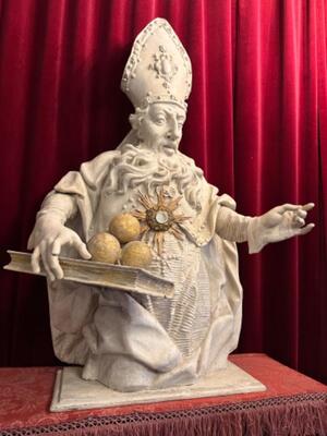 Exceptional Reliquary - Bust St. Nicholas With Original Sealed Relic  style Baroque - Style en Fully Hand - Carved Wood / Glass / Wax Seal / Brass., Austria 17 th century