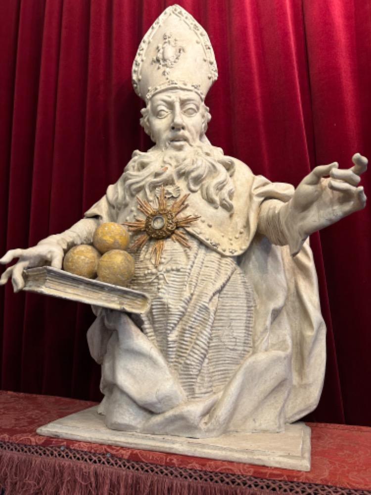 1 Baroque - Style Exceptional Reliquary - Bust St. Nicholas With Original Sealed Relic