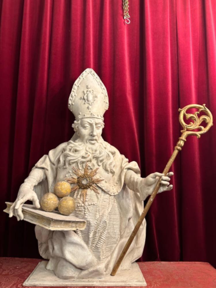 1 Baroque - Style Exceptional Reliquary - Bust St. Nicholas With Original Sealed Relic