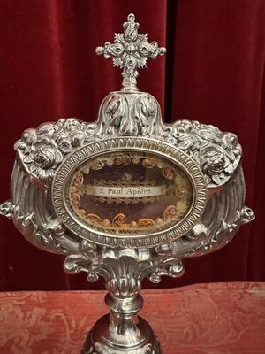Exceptional Reliquary Ex Ossibus Relic St. Paul Apostle style Baroque - Style en Full - Silver / Silver Marks Present / Polished & Varnished / Originally Sealed, France 18 th century ( Anno 1750 )