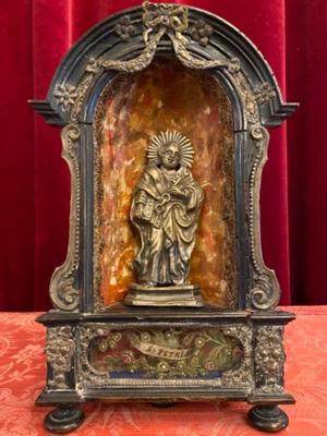 Exceptional Reliquary - Relic Ex Ossibus  St. Peter Apostle style Baroque - Style en Wood / Silver / Glass / Wax Seal / Brocade Hand - Work, Belgium 18 th century ( Anno 1725 )