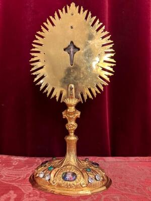 Exceptional Reliquary - Relic Of The True Cross style Baroque - Style en Brass - Gilt / Enamel / Stones / Rock - Cristal / Originally Sealed, Southern Germany 19 th century ( Anno 1845 )