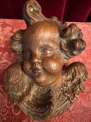 Handcarved Wooden Angel Head style Baroque - Style en Hand - Carved Wood Oak, Netherlands  18 th century