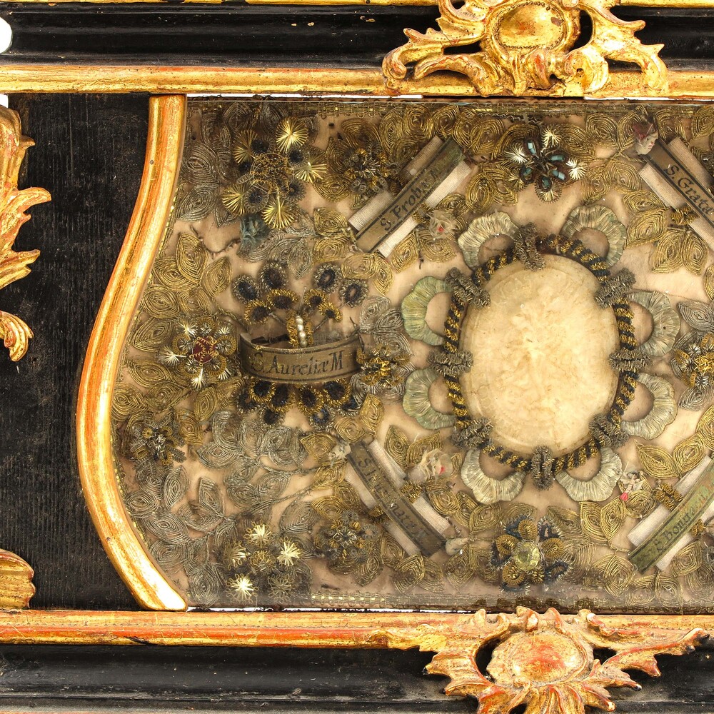 1 Baroque - Style Large Altar - Piece Reliquary - Relics St. Christinae & 12 More Wax Medaillons