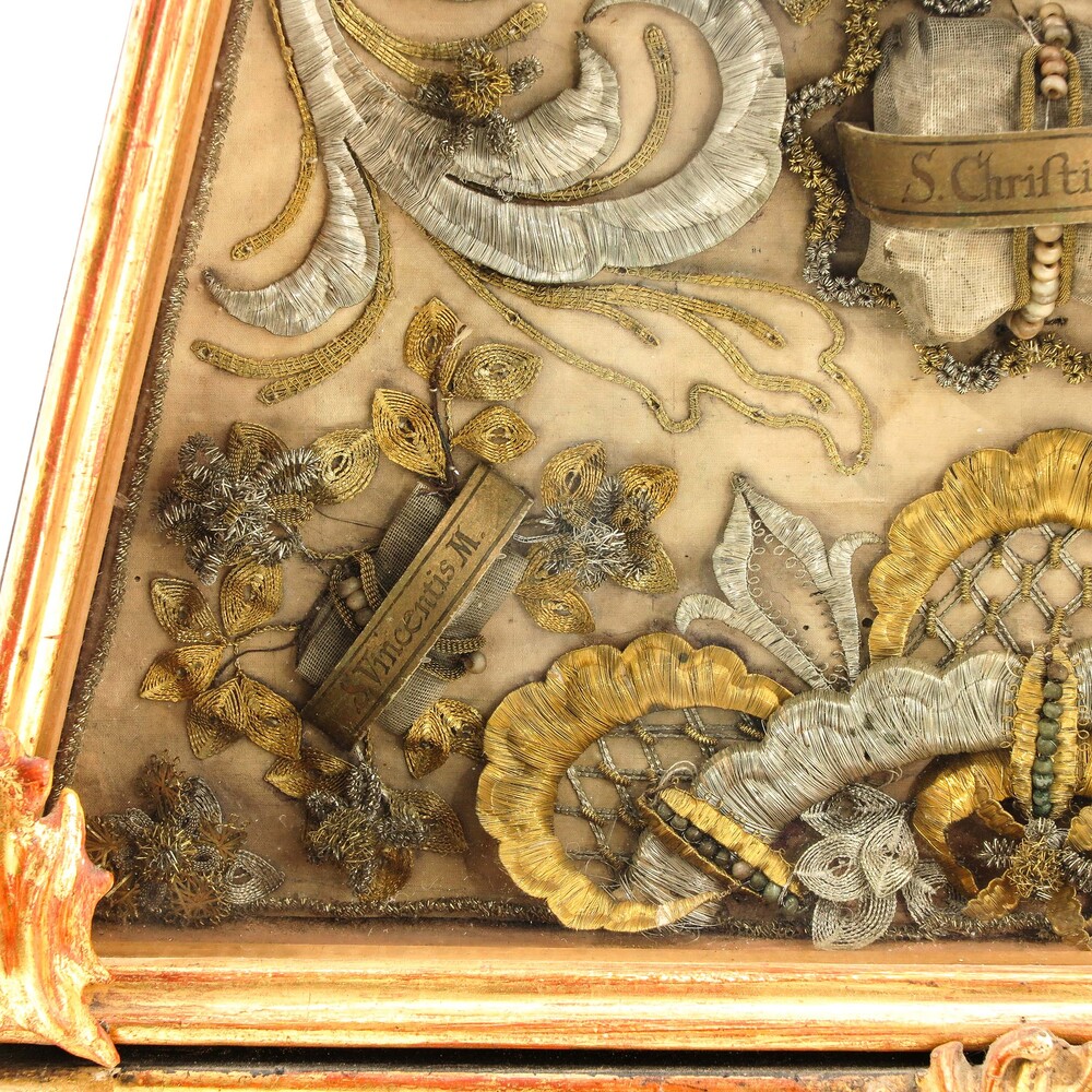 1 Baroque - Style Large Altar - Piece Reliquary - Relics St. Christinae & 12 More Wax Medaillons