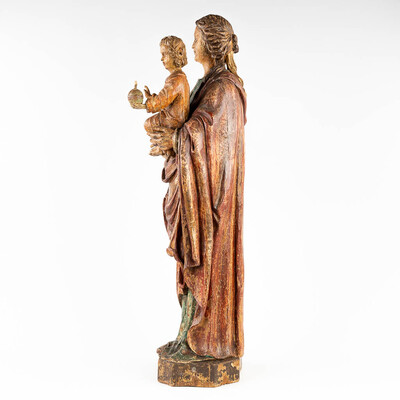 Madonna & Child  style Baroque - Style en Hand - Carved Wood , Belgium  19 th century