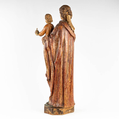 Madonna & Child  style Baroque - Style en Hand - Carved Wood , Belgium  19 th century