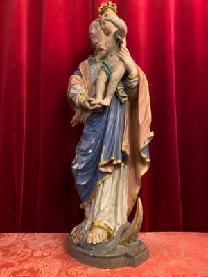 Madonna & Child style BAROQUE-STYLE  en Fully Hand - Carved Wood , Italy  18 th century ( Anno 1890 )