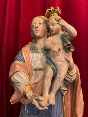 Madonna & Child style BAROQUE-STYLE  en Fully Hand - Carved Wood , Italy  18 th century ( Anno 1890 )