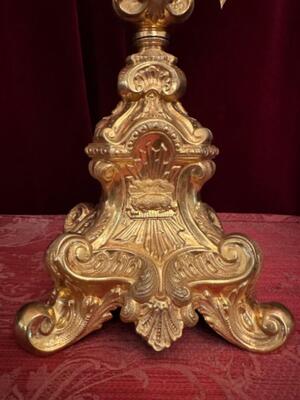 Monstrance With Original Case & Silver Lunula style Baroque - Style en Brass Gilt / Glass / Silver , France 19 th century ( Anno 1850 )