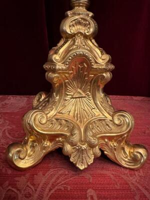 Monstrance With Original Case & Silver Lunula style Baroque - Style en Brass Gilt / Glass / Silver , France 19 th century ( Anno 1850 )