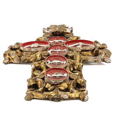 Multi Reliquary / Cross style Baroque - Style en Fully hand carved Wood, Belgium  18 th century