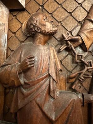 Relief Jesus Hands Over The Keys To Petrus style Baroque - Style en Hand - Carved Wood Oak, Breda Netherlands 19 th century ( Anno 1845 )