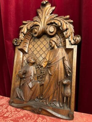 Relief Jesus Hands Over The Keys To Petrus style Baroque - Style en Hand - Carved Wood Oak, Breda Netherlands 19 th century ( Anno 1845 )