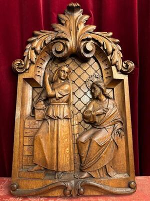 Relief Jesus Meets A Samaritan Woman. style Baroque - Style en Hand - Carved Wood Oak, Breda Netherlands 19 th century ( Anno 1845 )