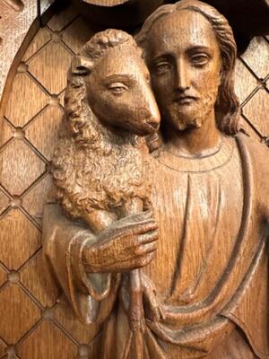 Relief Jesus The Good Shepherd. style Baroque - Style en Hand - Carved Wood Oak, Breda Netherlands 19 th century ( Anno 1845 )