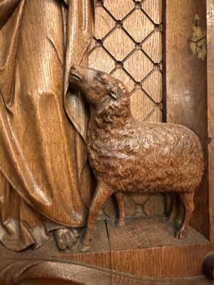 Relief Jesus The Good Shepherd. style Baroque - Style en Hand - Carved Wood Oak, Breda Netherlands 19 th century ( Anno 1845 )