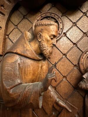 Relief St. Francis Meets St. Conrad. style Baroque - Style en Hand - Carved Wood Oak, Breda Netherlands 19 th century ( Anno 1845 )