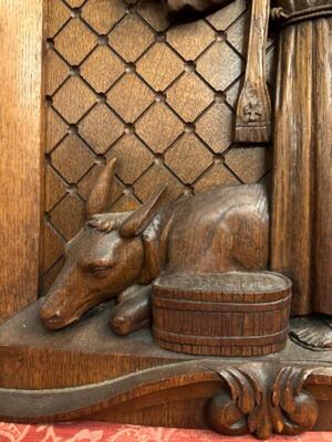 Relief St. Francis, Patron - Saint Of Animals. style Baroque - Style en Hand - Carved Wood Oak, Breda Netherlands 19 th century ( Anno 1845 )