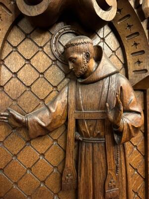 Relief St. Francis, Patron - Saint Of Animals. style Baroque - Style en Hand - Carved Wood Oak, Breda Netherlands 19 th century ( Anno 1845 )