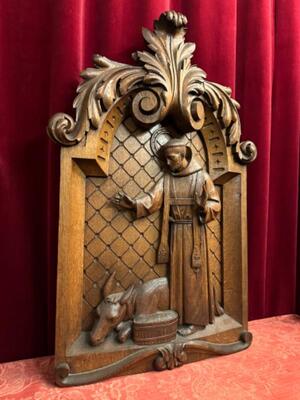 Relief St. Francis, Patron - Saint Of Animals. style Baroque - Style en Hand - Carved Wood Oak, Breda Netherlands 19 th century ( Anno 1845 )