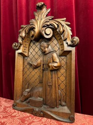 Relief St. Francis, Patron - Saint Of Animals. style Baroque - Style en Hand - Carved Wood Oak, Breda Netherlands 19 th century ( Anno 1845 )