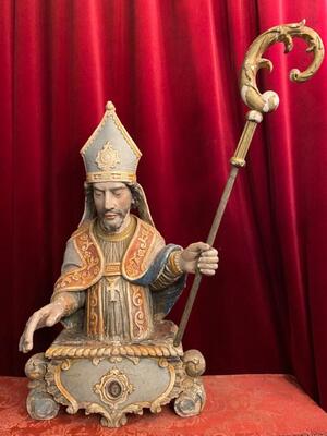 Reliquary-Bust-Relic St. Nicholas Of Tolentino style Baroque - Style en Hand - Carved Wood , Italy  18 th century ( Anno 1732 )