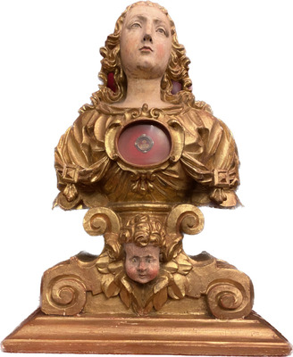 Reliquary Bust St. Agnes style Baroque - Style en Hand - Carved Wood , Italy  16 th Century