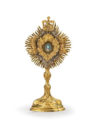 Reliquary - Relic  style Baroque - Style en Brass / Glass , Southern Germany 18 th century