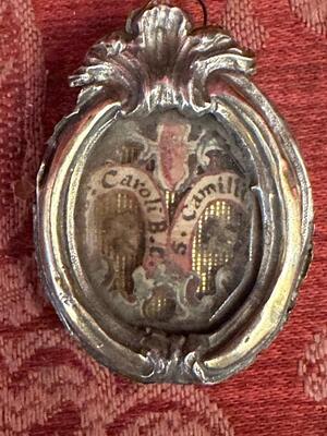 1 Baroque - Style Reliquary - Relic Ex Ossibus St. Carolus ( Charles ) & St. Camillus