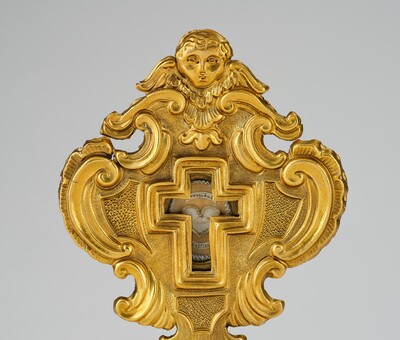 Reliquary - Relic Ex Ossibus St. Sebastian  style Baroque - Style en Brass / Gilt / Glass, Southern Germany 18 th century