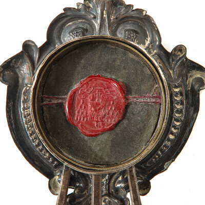 Reliquary - Relic Ex Ossibus St. Thomas Of Aquino style Baroque - Style en Silver / Glass / Originally Sealed, Italy  18 th century ( Anno 1775 )