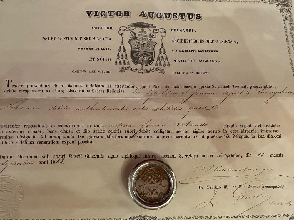 1 Baroque - Style Reliquary - Relic Ex Sepulchre St. John Evangelist With Original Document