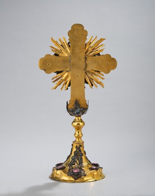 Reliquary - Relic True Cross. style Baroque - Style en Brass / Glass / Originally Sealed, Austria 19 th century