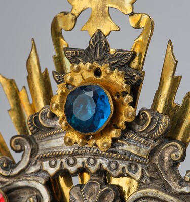 Reliquary - Relic True Cross.. style Baroque - Style en Brass / Glass / Originally Sealed, Austria 19 th century