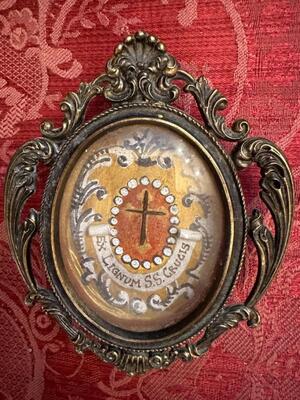 Reliquary - Relic True Cross style Baroque - Style en Brass / Bronze / Glass / Originally Sealed, Italy  19 th century ( Anno 1865 )