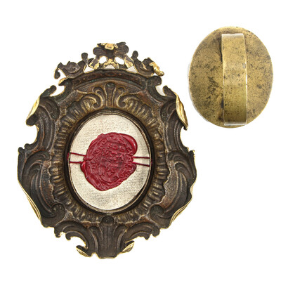 Reliquary - Relic True Cross style Baroque - Style en Brass Fully Gilt / Glass / Wax Seal, Italy  19 th century ( Anno 1840 )