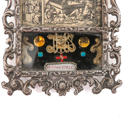 Reliquary - Relic True - Cross. Engraved Imagination. style Baroque - Style en Full - Silver / Wax Seal, Spain 18 th century