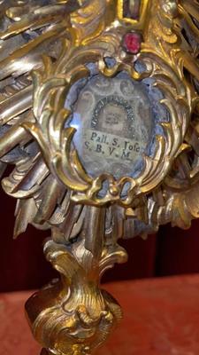 Reliquary - Relic True Cross. Relic : Ex Pallio S. Joseph / S. B.V.M.  style BAROQUE-STYLE en Brass / Glass, Italy 18 th century