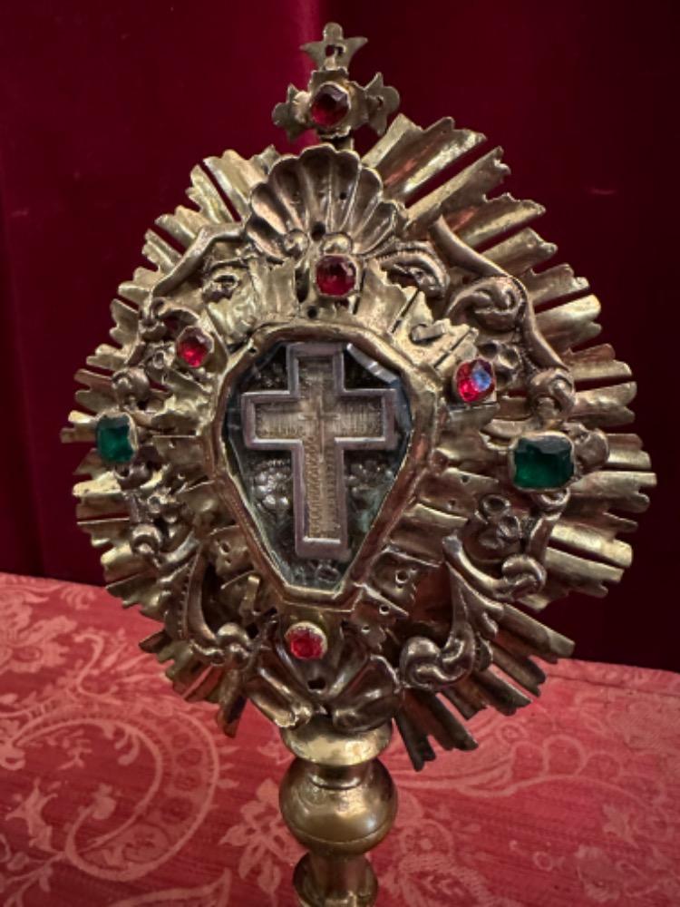 1 Baroque - Style Reliquary - Relic True Cross Theca Rock - Crystal