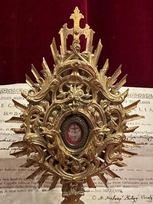 1 Baroque - Style Reliquary - Relic True Cross With Document