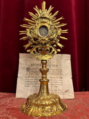 Reliquary - Relic True Cross With Original Document ! style Baroque - Style en Brass / Glass , Vienna Austria 18 th century ( 1778 )