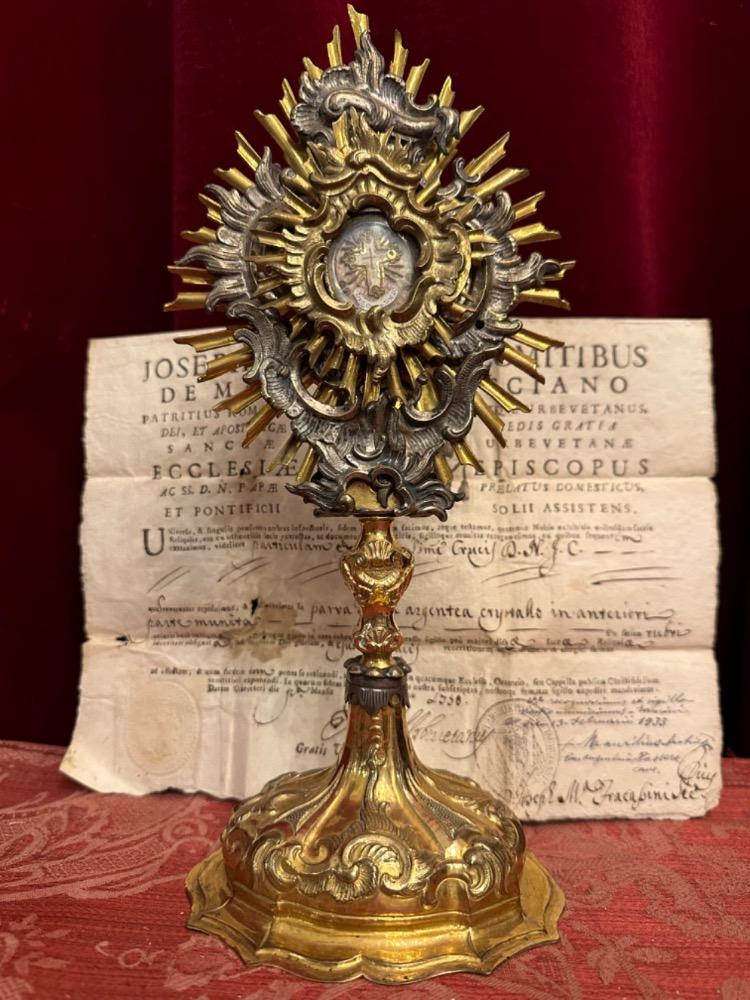 1 Baroque - Style Reliquary - Relic True Cross With Original Document