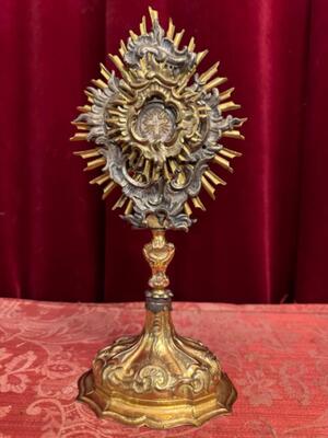Reliquary - Relic True Cross With Original Document style Baroque - Style en Brass / Glass / Theca Silver / Originally Sealed, Italy 18 th century ( Anno 1750 )