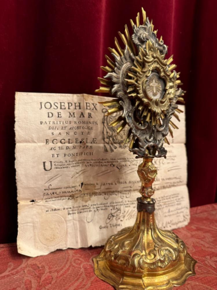 1 Baroque - Style Reliquary - Relic True Cross With Original Document