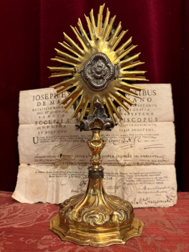 1 Baroque - Style Reliquary - Relic True Cross With Original Document