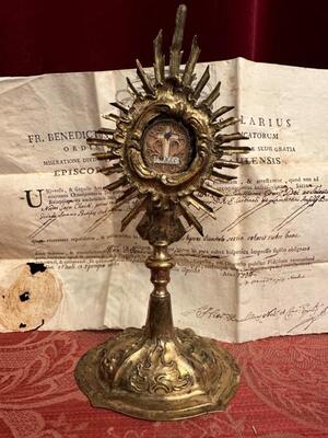 Reliquary - Relic True Cross With Original Document style Baroque - Style en Brass / Silver / Glass / Wax Seal, Italy  18 th century ( 1797 )