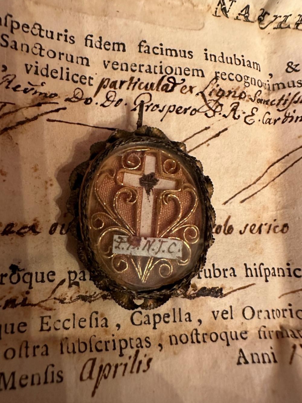 1 Baroque - Style Reliquary - Relic True Cross With Original Document